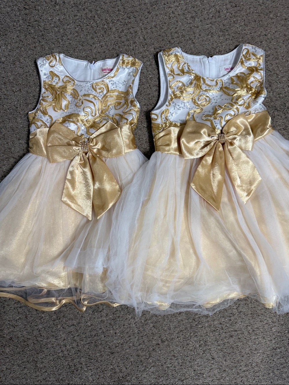 Girls matching White and Gold Tulle Party Dress